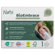 Одноразові дитячі підгузки BioEmbrace "NATY". Розмір 1 (2-5 кг.), 25шт. в упаковці