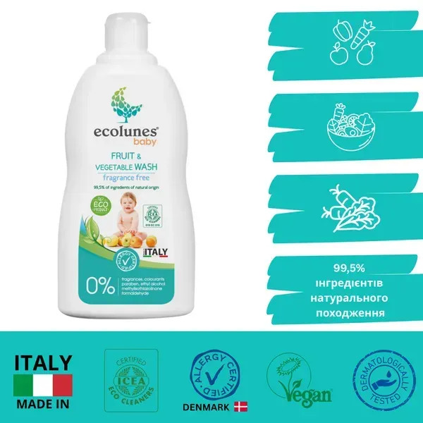 Органічний засіб для миття фруктів та овочів Ecolunes, 500мл