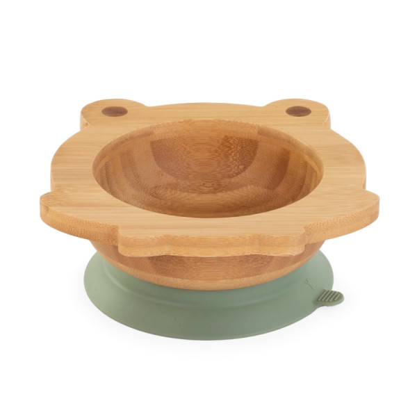 Дитяча бамбукова тарілка на присосці з ложкою Wooden Bowl Frog