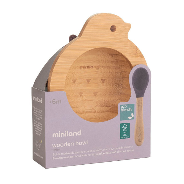 Дитяча бамбукова тарілка на присосці з ложкою Wooden Blow Chip